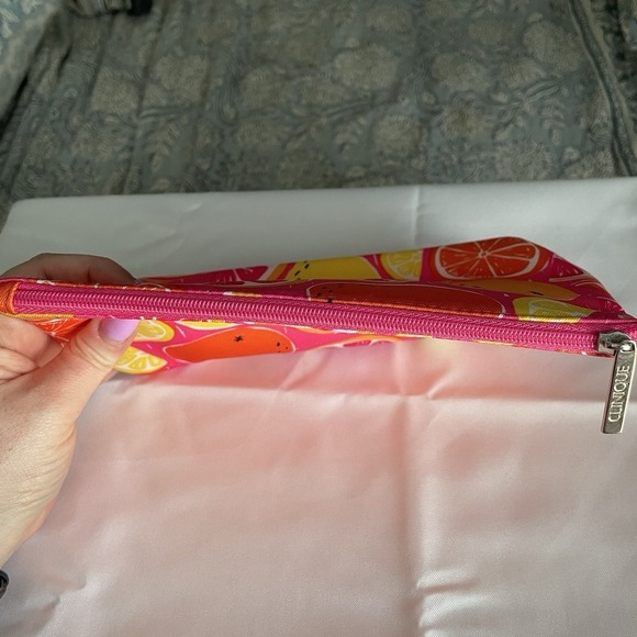 Clinique Pink Fruit Slices Make Up Case Summer Canvas Zip Pouch Bag Fruit - Picture 7 of 8